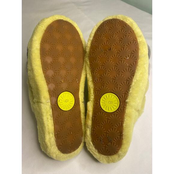 UGG Women's Fluff Yeah Sandal Size 7 Yellow Gray Furry Fuzzy Slipper Slide - Picture 11 of 12